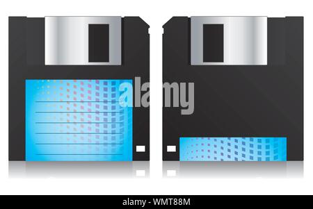 Blue labelled diskette front and back design Stock Vector
