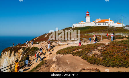 Cascais, Portugal - Sept 5, 2019: Tourists at Cabo da Roca, Portugal. Continental Europe's western-most point Stock Photo