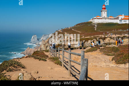 Cascais, Portugal - Sept 5, 2019: Tourists at Cabo da Roca, Portugal. Continental Europe's western-most point Stock Photo