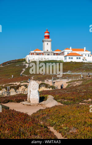 Cascais, Portugal - Sept 5, 2019: Tourists at Cabo da Roca, Portugal. Continental Europe's western-most point Stock Photo