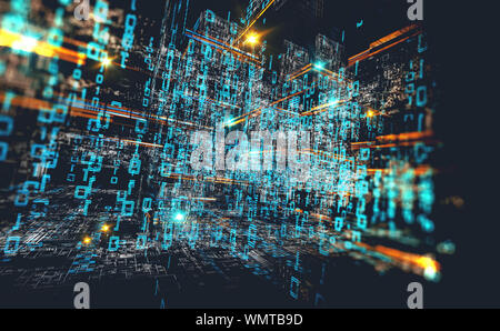 Wallpaper of binary code concept pattern and big data structure.Net and source code.Abstract background of technology, science and cloud computer. Stock Photo
