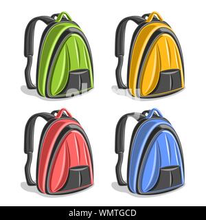 Vector set of colorful hiking Backpacks isolated on white. Stock Vector