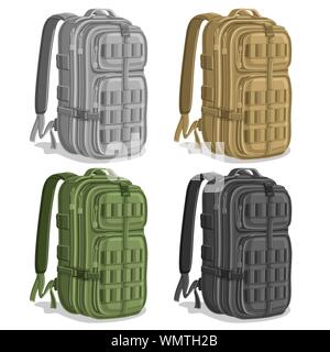 Vector set of Military Backpacks isolated on white. Stock Vector