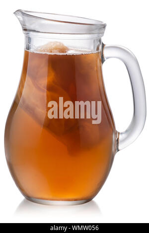 Glass pitcher of Kombucha, a fermented tea mushroom drink, with culture inside, isolated Stock Photo