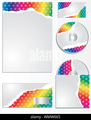 Rainbow colored torn paper business set Stock Vector