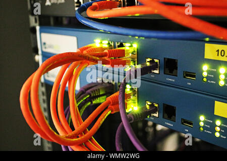 Network cabling in server room Stock Photo