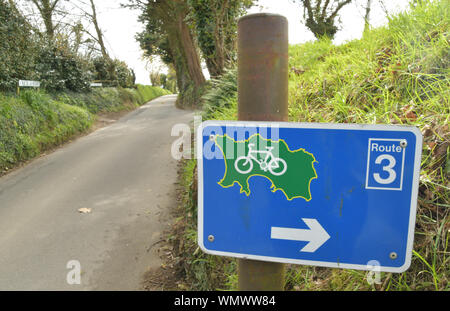 Cycle route around the quiet lanes of Jersey in the Channel Islands. Stock Photo