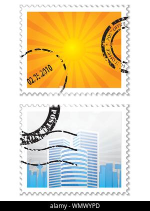 Set of two post stamps on white Stock Vector