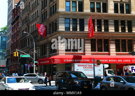 Strand Bookstore, known for its '18 miles of books' slogan, is the New York's most well know independent bookstore. Manhattan on JULY 19th, 2019 in Ne Stock Photo