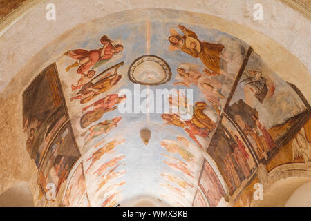 Italy, Apulia, Metropolitan City of Bari, Locorotondo. May 30, 2019. Interior of Saint Nicola Church (Chiesa San Nicola). Recently restored frescoes o Stock Photo