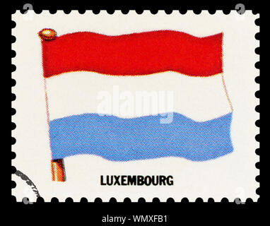 LUXEMBOURG FLAG - Postage Stamp isolated on black background. Stock Photo