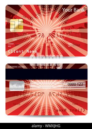 Red credit card design with map Stock Vector
