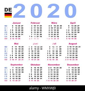 Simple Calendar Template In German For 2020 2021 2022 Years Week Starts From Monday Vector Illustration Stock Vector Image Art Alamy