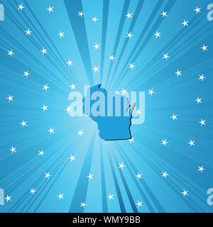 Wisconsin Map Blue State of Wisconsin on blue map of United States of America. Flag and ...