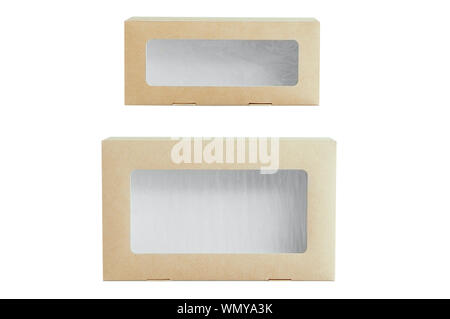 Two rectangular craft boxes with a transparent window. White isolate. Stock Photo
