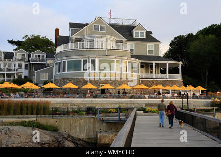 Historical Bar Harbor Inn located in the waterfront of Bar Harbor.Mount Desert Island.Maine.USA Stock Photo