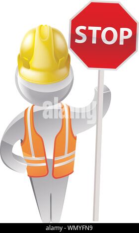 Stop sign workman Stock Vector