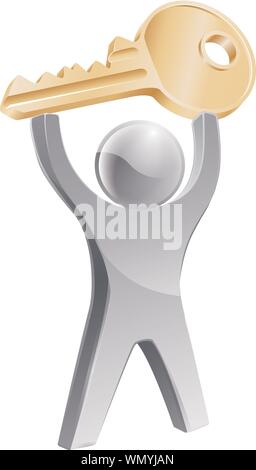 Person holding up key to success Stock Vector