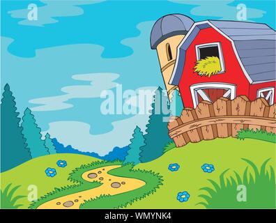 Country landscape with barn Stock Vector