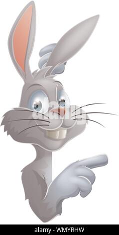 Easter rabbit pointing at sign Stock Vector