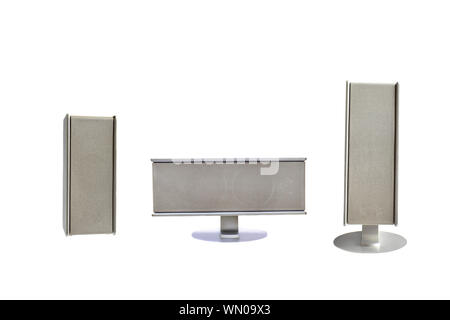 Set of grey sound audio speaker isolated on white background. Stock Photo