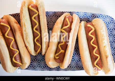 Hot dogs on tray Stock Photo