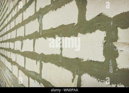 Wall masonry from aerated concrete blocks, viewed from the side Stock Photo