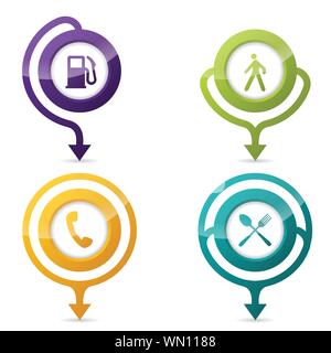 Gps pointers with various icons Stock Vector