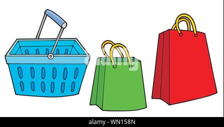 Shopping basket and bags vector illustration Stock Vector