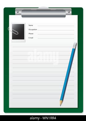 Clipboard with pencil and photo Stock Vector
