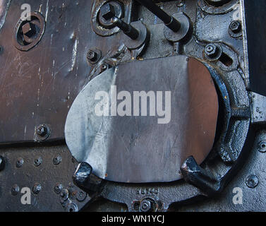 America Locomotive Company steam engine fire box door. Stock Photo