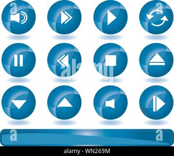 Multimedia Buttons - Blue Stock Vector