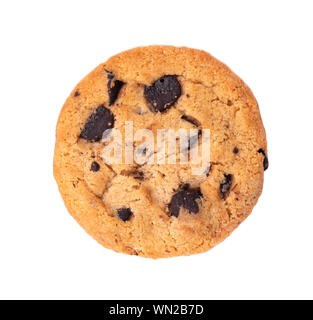 Chocolate chip cookie isolated on white background. Cookies with chocolate drops. Sweet biscuits. Homemade pastry. Top view. Stock Photo