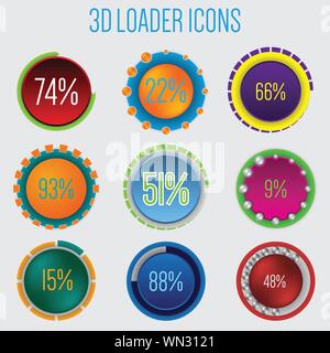 3d loader icon set of 9 Stock Vector