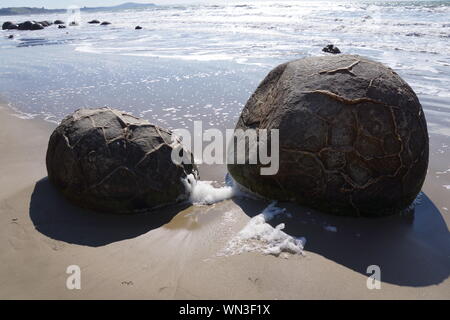 Moeraki boulders in South Island New Zealand Stock Photo