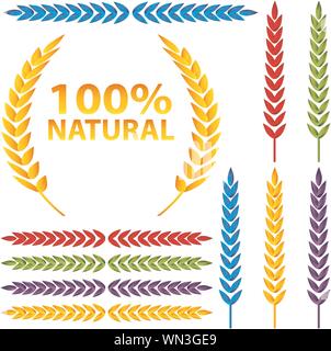 Colorful Wheat Icon Set Stock Vector