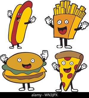 Set of funny fast food characters isolated on white background. Cute ...