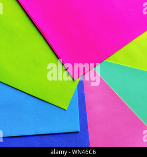 Neon paper samples colorful. Geometric trendy pattern, colored paper, bright colors. Stock Photo