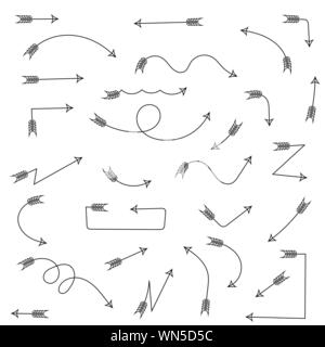 Black arrows. Hand drawn doodles. Vector illustration isolated on white background Stock Vector
