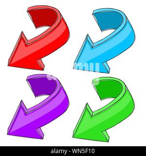 Colored arrows. Down diagonal signs. Vector illustration isolated on white background Stock Vector