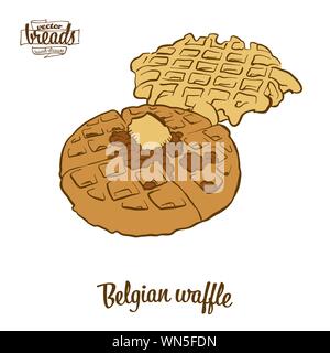 Belgian waffle bread vector drawing. Food sketch of Waffle, usually ...