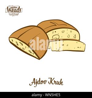 Colored drawing of Ajdov Kruh bread. Vector illustration of Buckwheat bread food, usually known in Slovenia. Colored Bread sketches. Stock Vector