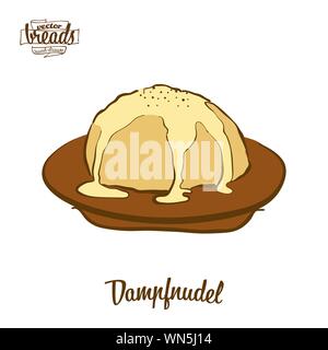 Colored drawing of Dampfnudel bread. Vector illustration of Sweet bread food, usually known in Germany. Colored Bread sketches. Stock Vector