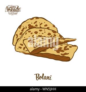 Colored drawing of Bolani bread. Vector illustration of Flatbread food, usually known in Afghanistan. Colored Bread sketches. Stock Vector