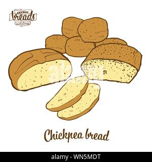 Colored sketches of Chickpea bread bread. Vector drawing of Leavened ...