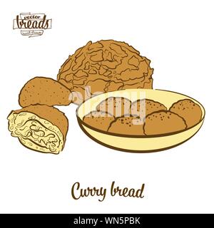 Curry bread bread vector drawing. Food sketch of Bun, usually known in ...