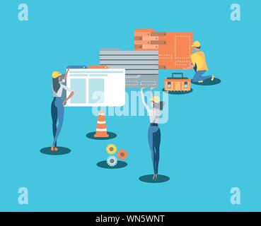 buiders and data folder with webpage under cosntruction vector illustration design Stock Vector