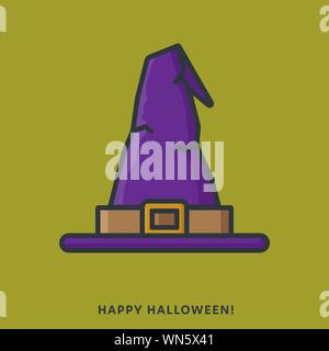 Halloween witch hat. Vector illustration, filled outline cartoon style. Stock Vector