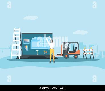 builder and laptop with webpage under cosntruction vector illustration design Stock Vector