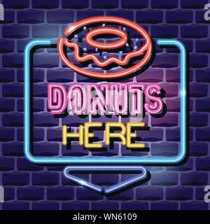 donuts neon advertising sign Stock Vector